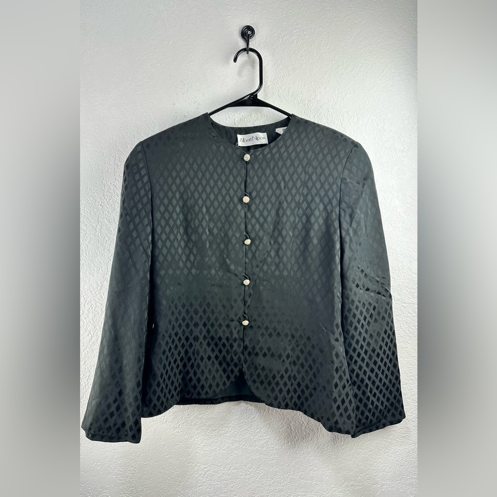 Albert Nipon Black Vintage Diamond Patterned Shacket Size 10